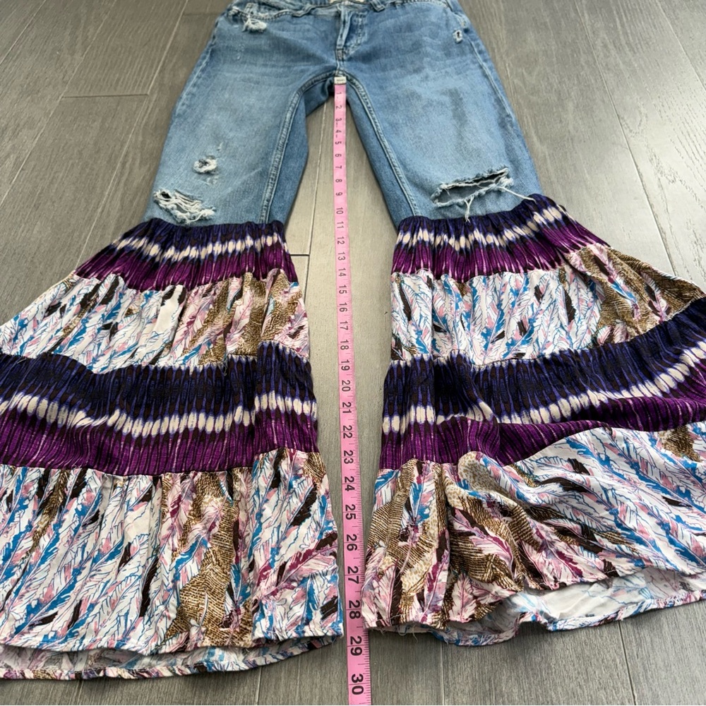 We The Free People Distressed Boho Patchwork Flare Bell Bottom Jeans 25 Boho - Picture 16 of 16